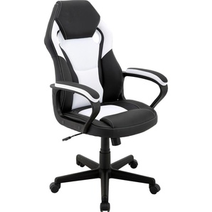 Gaming-Stuhl BYLIVING Matteo Stühle Gr. B/H/T: 60 cm x 103 cm x 65 cm, Kunstleder-Netzstoff, schwarz / weiss, schwarz (schwarz, weiß, schwarz) Gaming-Stuhl Gamingstühle verstellbarer Schreibtischstuhl mit Wippmechanik