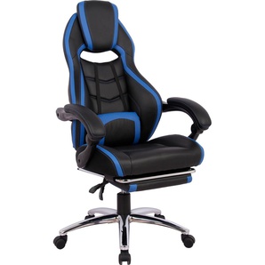 Gaming-Stuhl INOSIGN Sprinta 1, Chefsessel mit ausziehbarer Fußstütze Stühle Gr. B/H/T: 71 cm x 120 cm x 69 cm, Kunstleder, schwarz (schwarz, blau) Gamingstühle komfortabel gepolstert mit vielen ergonomischen Funktionen