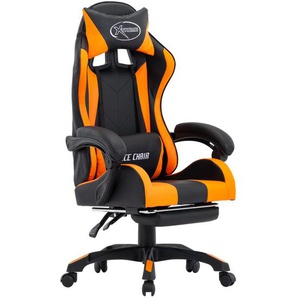 Gaming-Stuhl mit Fußstütze Orange und Schwarz Kunstleder Bürostuhl mit Lordosenstütze (Fußstütze) Ergonomisches Design Verstellbare Kopfstütze Lordosenstütze 64x65x(111,5-119) cm (BxTxH)