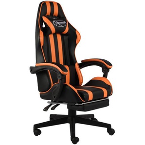 Gaming-Stuhl mit Fußstütze Schwarz und Orange Kunstleder Bürostuhl mit Lordosenstütze (Fußstütze) Ergonomisches Design Verstellbare Kopfstütze Lordosenstütze 62x69x(115-130) cm (BxTxH)