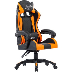 Gaming-Stuhl Orange Kunstleder Bürostuhl mit Lordosenstütze (Fußstütze) Ergonomisches Design Verstellbare Kopfstütze Lordosenstütze 64x65x(111,5-119) cm (BxTxH)