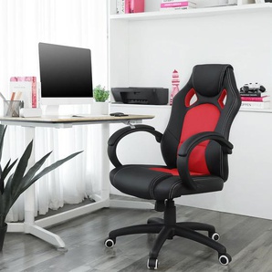Gaming Stuhl Bürostuhl  bis 150 kg belastbar Schwarz-Rot