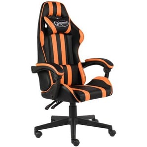 Gaming-Stuhl Schwarz und Orange Kunstleder Bürostuhl mit Lordosenstütze (Fußstütze) Ergonomisches Design Verstellbare Kopfstütze Lordosenstütze 62x69x(115-130) cm (BxTxH)