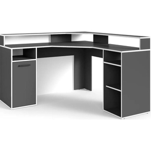Gaming-Tisch BYLIVING Fox Tische Gr. B/H/T: 139 cm x 120 cm x 139 cm, grau (anthrazit, weiß, anthrazit, anthrazit) Gamingtische Breite 139 cm, moderner Eck-Schreibtisch