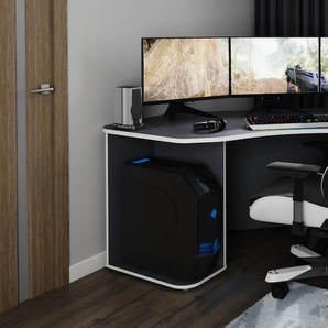 Gaming-Tisch BYLIVING Thanatos Tische Gr. B/H/T: 198 cm x 76 cm x 85 cm, grau (anthrazit, weiß, anthrazit, weiß) Computertisch Computertische Breite 198 cm, moderner Eckschreibtisch