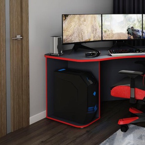 Gaming-Tisch BYLIVING Thanatos Tische Gr. B/H/T: 198 cm x 76 cm x 85 cm, rot (anthrazit, rot, anthrazit, rot) Computertisch Computertische Breite 198 cm, moderner Eckschreibtisch