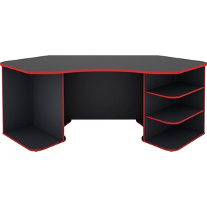 Gaming-Tisch BYLIVING Thanatos Tische Gr. B/H/T: 198 cm x 76 cm x 85 cm, rot (anthrazit, rot, anthrazit, rot) Gamingtische Breite 198 cm, moderner Eckschreibtisch