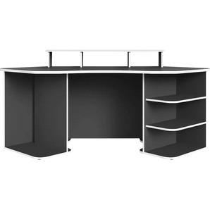 Gaming-Tisch BYLIVING Thanatos Tische Gr. B/H/T: 198 cm x 93,5 cm x 85 cm, grau (anthrazit, weiß, anthrazit, weiß) Computertisch Computertische Breite 198 cm, moderner Schreibtisch