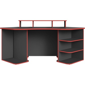 Gaming-Tisch BYLIVING Thanatos Tische Gr. B/H/T: 198 cm x 93,5 cm x 85 cm, rot (anthrazit, rot, anthrazit, rot) Computertisch Computertische Breite 198 cm, moderner Schreibtisch