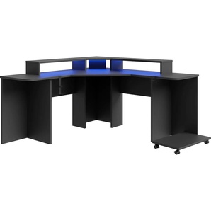 Gaming-Tisch FORTE Tezaur Tische Gr. B/H/T: 160 cm x 91,1 cm x 41 cm, schwarz (schwarz, schwarz) Gamingtische mit RGB-Beleuchtung, Breite 160 cm