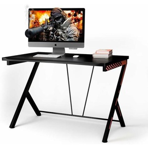 Gaming Tisch, Schreibtisch mit Kohlefaserbeschichtung, Ergonomischer pc Tisch, Gamer Computertisch für Gaming, Arbeiten und Studieren, Schwarz