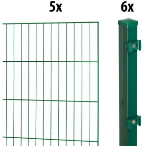 GARDEN N MORE Einstabmattenzaun Standard Zaunelemente 5 Elemente für 10 m, LxH: 200 x 50 cm, mit 6 Pfosten Gr. H/L: 50 cm x 10 m H/L: 50 cm x 10 cm, grün Zaunelemente