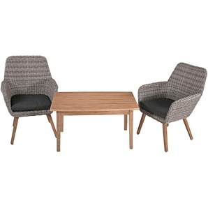 Garten-Essgruppe GARDEN PLEASURE RAPALLO/PUEBLO Sitzmöbel-Sets Gr. B/H/T: 200 cm x 96 cm x 100 cm, grau (grau, dunkelgrau, braun, grau, braun) Outdoor Möbel mit Massivholz