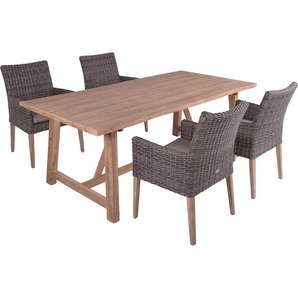 Garden Pleasure Garten-Essgruppe, Tischgruppe »OAKLAND/NORVELL Set 01«, (Set), 4 Sessel, Tisch LxB: 200x100 cm, inkl Auflagen