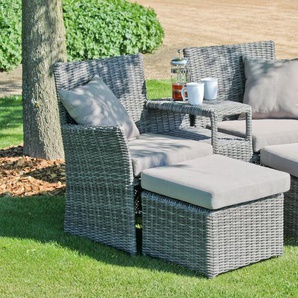 Garden Pleasure Gartensessel CALGARY (Set), Doppelsessel mit integriertem Tisch, 2 Hockern und Auflagen