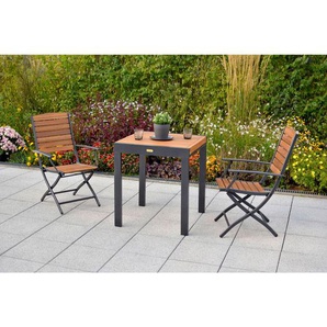 Gardenson Balkontisch, Graphit, Natur, Holz, Metall, Akazie, massiv, 65-130x75x65 cm, ausziehbar, Balkonmöbel, Balkontische