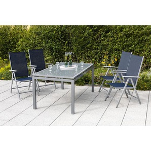 Gardenson Gartenklappsessel-Set Amalfi, Dunkelblau, Metall, Textil, Uni, 57x108x65 cm, klappbar, inklusive Armlehnen, Gartenmöbel, Gartenstühle,