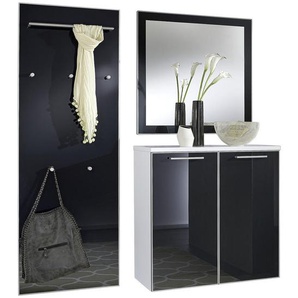 Garderobe, Anthrazit, Weiß, Glas, 3-teilig, 195x170x37 cm, Garderobe, Garderoben-Sets