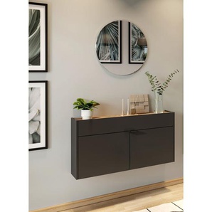 Garderobe Flurgarderobe schmal in grau mit Eiche ABERDEEN-01 modern 2-teilig mit Schuhschrank und Spiegel