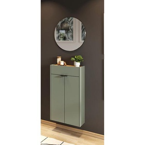 Garderobe Flurgarderobe schmal in grün mit Eiche ABERDEEN-01 modern 2-teilig mit Schuhschrank und Spiegel