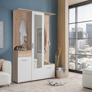 Garderobe mit 3 Türen, 1 Schublade & 1 Spiegel - Holzfarben & Weiß - CAMOLA
