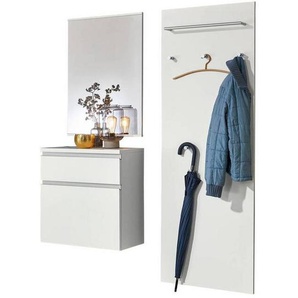Garderobe, Silber, Weiß, Holzwerkstoff, 3-teilig, 130x195x31 cm, Garderobe, Garderoben-Sets