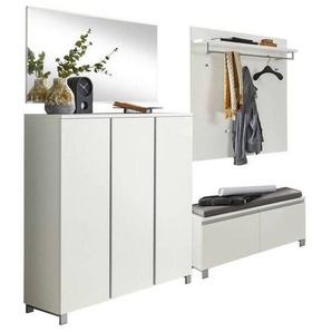 Garderobe, Silber, Weiß, Holzwerkstoff, 5-teilig, 220x195x40 cm, Garderobe, Garderoben-Sets