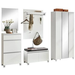 Garderobe, Silber, Weiß, Holzwerkstoff, 6-teilig, 270x195x40 cm, Garderobe, Garderoben-Sets