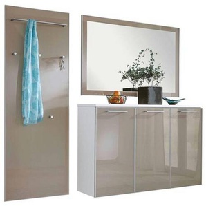 Garderobe, Weiß, Taupe, Glas, Holzwerkstoff, 3-teilig, 195x200x37 cm, Garderobe, Garderoben-Sets