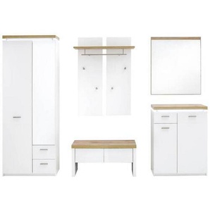 Garderobe, Weiß, Eiche, Glas, Holzwerkstoff, 5-teilig, 261x201x38 cm, Garderobe, Garderoben-Sets