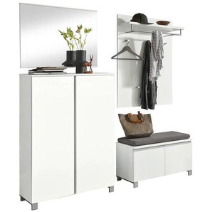 Garderobe, Weiß, Silber, Holzwerkstoff, 5-teilig, 180x210x40 cm, Garderobe, Garderoben-Sets