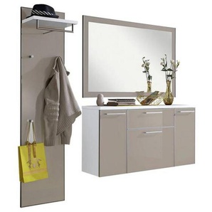 Garderobe, Weiß, Taupe, Glas, Holzwerkstoff, 3-teilig, 175x170x37 cm, Garderobe, Garderoben-Sets