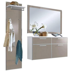 Garderobe, Weiß, Taupe, Glas, Holzwerkstoff, 3-teilig, 185x200x31 cm, Garderobe, Garderoben-Sets