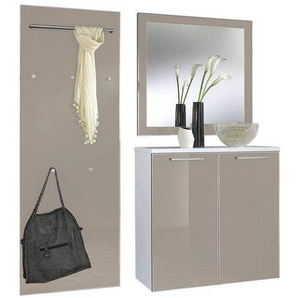 Garderobe, Weiß, Taupe, Glas, Holzwerkstoff, 3-teilig, 195x170x37 cm, Garderobe, Garderoben-Sets