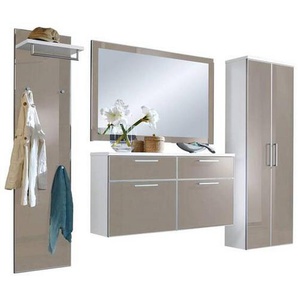 Garderobe, Taupe, Weiß, Glas, Holzwerkstoff, 4-teilig, 245x200x31 cm, Garderobe, Garderoben-Sets