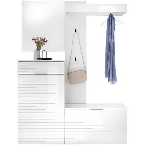 Garderobe, Weiß, Weiß Hochglanz, 140x190x38 cm, Garderobe, Garderoben-Sets