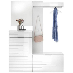 Garderobe, Weiß, Weiß Hochglanz, Holzwerkstoff, 140x190x38 cm, Garderobe, Garderoben-Sets