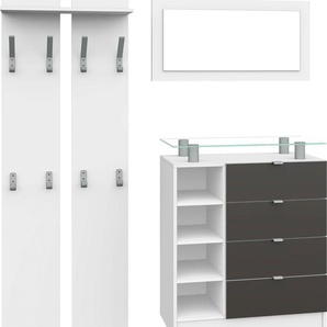 Garderoben-Set BORCHARDT MÖBEL Dolly Kastenmöbel-Sets weiß (weiß matt, graphit hochglanz) Garderoben-Sets mit Metallgriffen