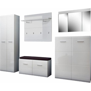 Garderoben-Set GERMANIA Adana Kastenmöbel-Sets weiß (weiß hochglanz) Garderoben-Sets Farbe mit Hochglanz Fronten
