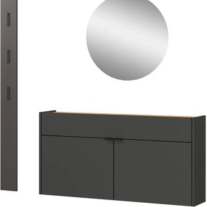 Garderoben-Set GERMANIA Ameca Kastenmöbel-Sets Gr. B/H/T: 140 cm x 200 cm x 22 cm, Türdämpfung-Selbsteinzug der Schubladen-Verstellbare Einlegeböden, grau Garderoben-Sets mit Mehrzweckschrank, Spiegel und Garderobenpaneel, geringe Tiefe