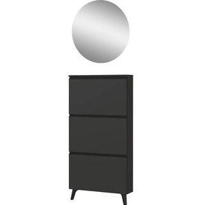 Garderoben-Set GERMANIA Kastenmöbel-Sets Gr. B/H/T: 142 cm x 200 cm x 19 cm, grau (graphit) Garderoben-Sets inklusive Spiegel und Schuhschrank, mit Platz für bis zu 9 Paar Schuhe