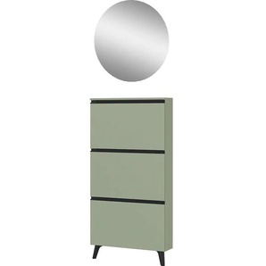 Garderoben-Set GERMANIA Kastenmöbel-Sets Gr. B/H/T: 142 cm x 200 cm x 19 cm, grün (taupegrün) Garderoben-Sets inklusive Spiegel und Schuhschrank, mit Platz für bis zu 9 Paar Schuhe