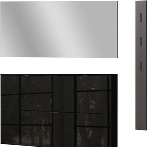 Garderoben-Set GERMANIA Valega Kastenmöbel-Sets Gr. B/H/T: 170 cm x 200 cm x 19 cm, Türdämpfung-ABS-Kanten-Kantengriffe aus Metall-Ausklappbare Kleiderhaken aus Metall, schwarz Garderoben-Sets inkl. Schuhschrank mit Glasfronten, Spiegel und