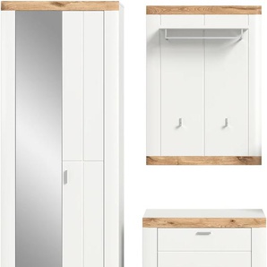Garderoben-Set HOME AFFAIRE Landsby Kastenmöbel-Sets Gr. B/H/T: 171 cm x 191 cm x 37 cm, weiß (weiß, eiche) Garderoben-Sets
