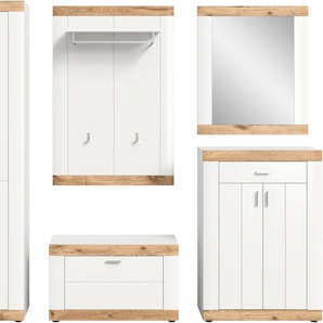 Garderoben-Set HOME AFFAIRE Landsby Kastenmöbel-Sets Gr. B/H/T: 259 cm x 191 cm x 37 cm, weiß (weiß, eiche) Garderoben-Sets