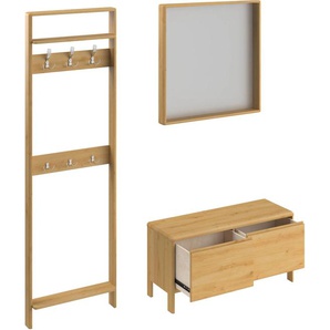Garderoben-Set HOME AFFAIRE Luven Kastenmöbel-Sets beige (natur) Garderoben-Sets zertifiziertes Massivholz, bestehend aus Spiegel, Paneel und Kommode