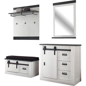 Garderoben-Set HOME AFFAIRE SHERWOOD Kastenmöbel-Sets Gr. B/H/T: 206 cm x 200 cm x 43 cm, weiß (pinie dekor) Garderoben-Sets mit Scheunentorbeschlag, Apothekergriffe aus Metall