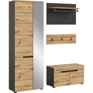 Garderoben-Set INOSIGN Garderobenkombination Rehat, Breite 160cm,in Basalt grau/Artisan Eiche, grau (basalt grau, artisan nachbildung), B:160cm H:190cm T:37cm, Spanplatte, Kastenmöbel-Sets, Flurmöbel, Dielenmöbel, Kombination, Diele, Garderobe,