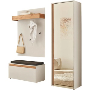 Garderoben-Set INOSIGN GIRON/ CiTY, Garderobe in Wotan Eiche, moderner Garderobenschrank, weiß, B:170cm H:200cm T:40cm, Holzwerkstoff, Kastenmöbel-Sets, enthält Garderobenschrank, Paneel, Schuhbank inkl. Sitzkissen, Topseller