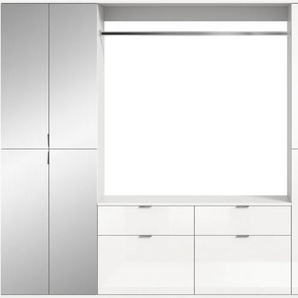 Garderoben-Set INOSIGN Trondheim, Breite 273 cm, 6-teilig, bestehend aus:, weiß (weiß nb, weiß hochglanz, spiegelglas), B:273cm H:193cm T:34cm, Kastenmöbel-Sets, 3x Garderobenschrank, 1 Kommode, 1 Garderobenstange, 1 Ablageboden, Topseller